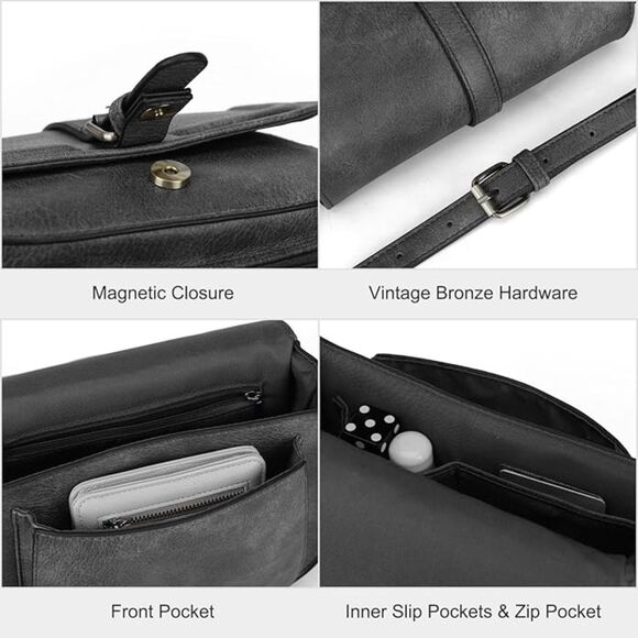 Women Dark Grey Imported Vegan Leather Small Saddle Purse Cross Body Handbags